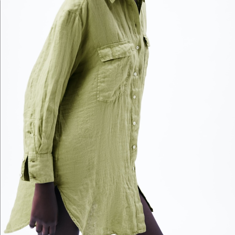 NWT ZARA 100% LINEN OVERSIZED GREEN SHIRT - Picture 4 of 14